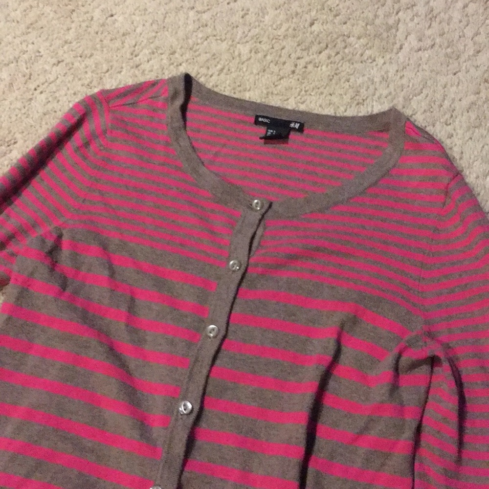 H&M Pink and Tan Striped Cardigan